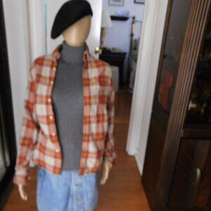 J.Crew Men’s Flannel Shirt – Burnt Orange & Cream, Size Small